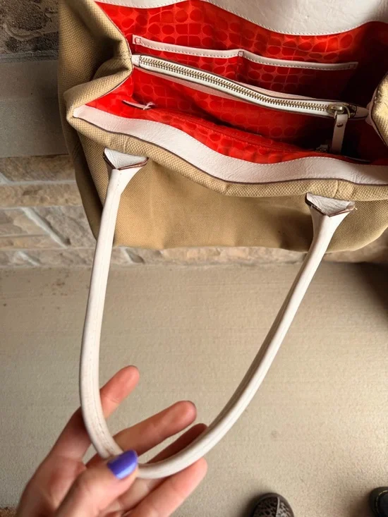 KATE SPADE NY Dark Beige Canvas/Hemp White Trimmed Large Hobo Shoulder Bag - Picture 13 of 16